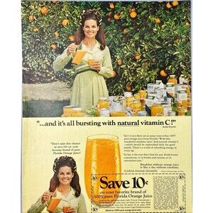 Florida Citrus Commission "Orange Juice Bursting with Natural Vitamin C!"Ad 1970